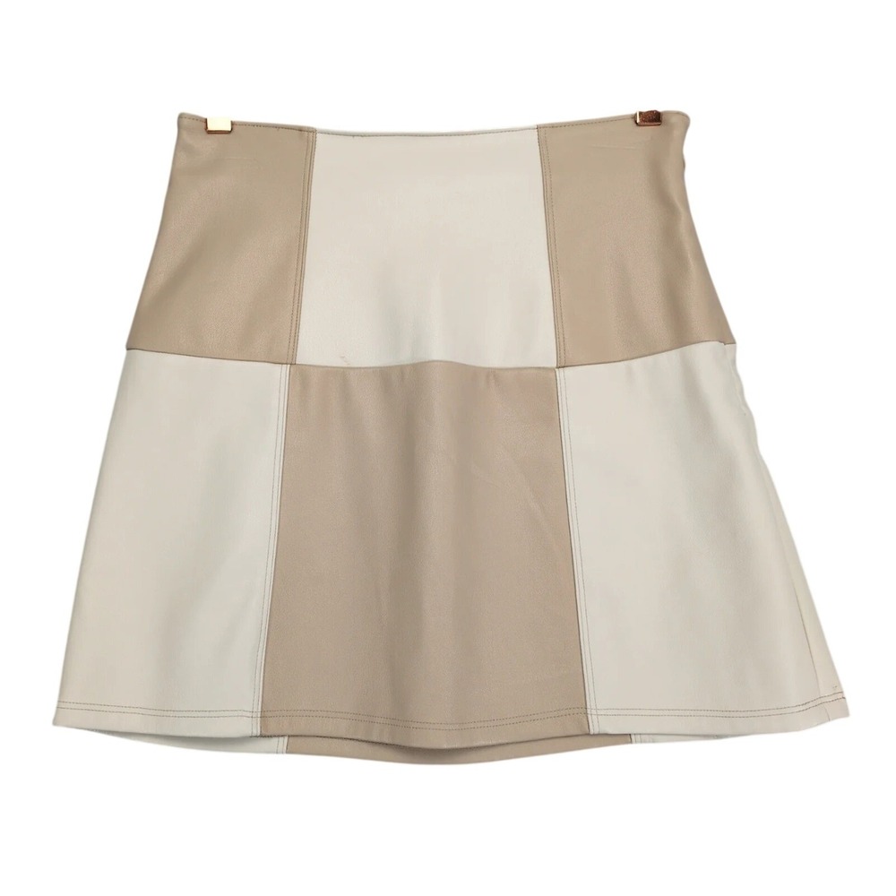 Hollister Beige Cream Colorblock Faux Leather Ultra High Rise Mini Skirt Size XS